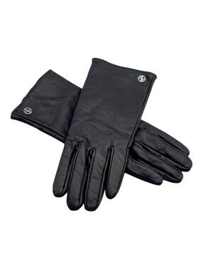 LIKE NEW Adrienne Vittadini Women's Black Leather And Cashmere Gloves